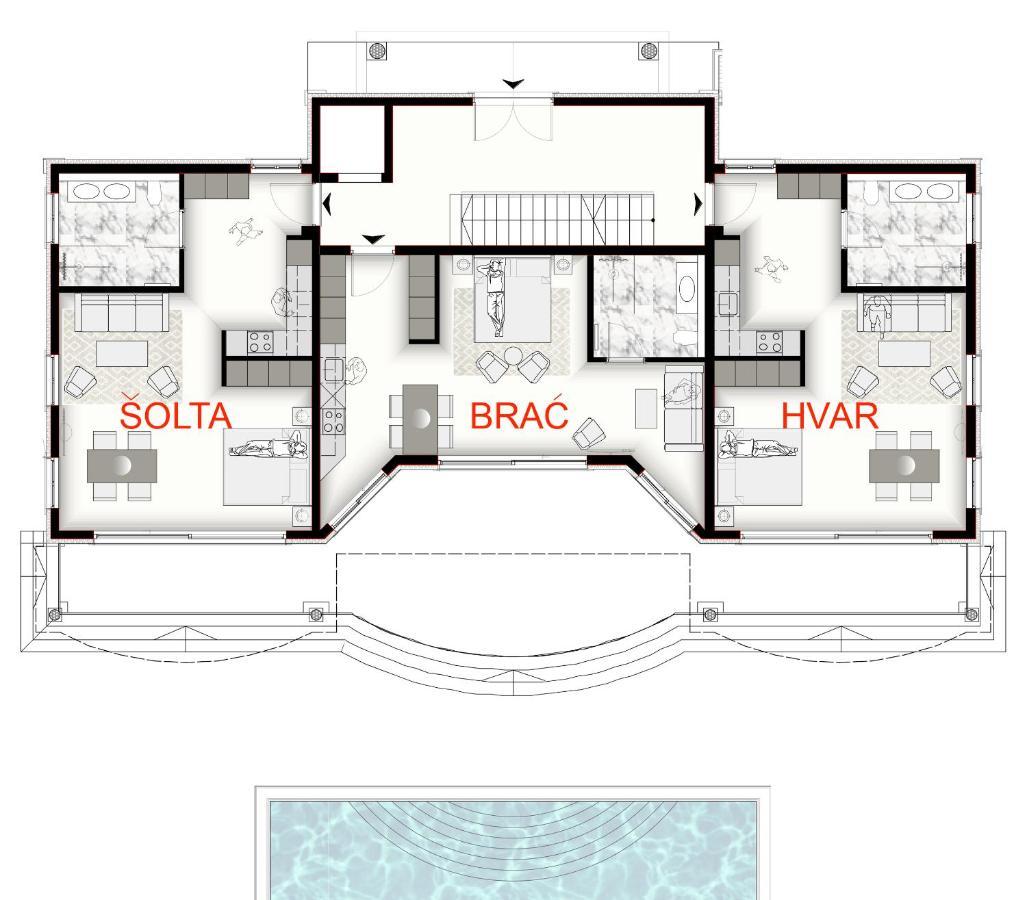 Villa Bella Vista Am Meer Trogir Eksteriør billede